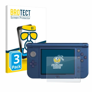 Parte frontal de un envase de producto con el logotipo de la marca BROTECT. Al lado se muestra el dispositivo Nintendo New 3DS