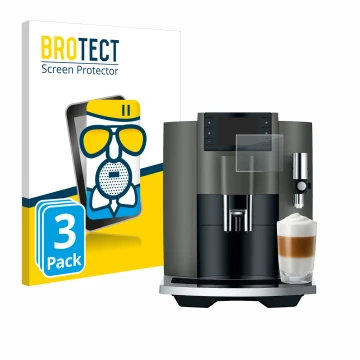 Parte frontal de un envase de producto con el logotipo de la marca BROTECT. Al lado se muestra el dispositivo Jura E8 (EC) con