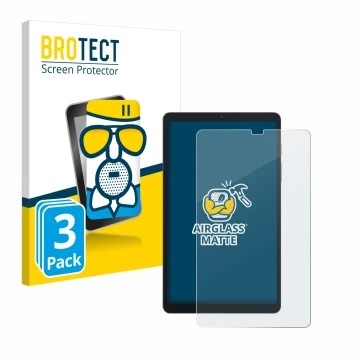 Parte frontal de un envase de producto con el logotipo de la marca BROTECT. Al lado se muestra el dispositivo Blackview Tab 60