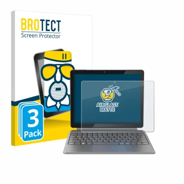 Parte frontal de un envase de producto con el logotipo de la marca BROTECT. Al lado se muestra el dispositivo Alldocube iWork 