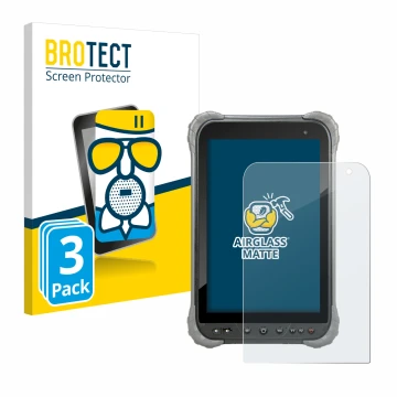 Parte frontal de un envase de producto con el logotipo de la marca BROTECT. Al lado se muestra el dispositivo Juniper Systems 