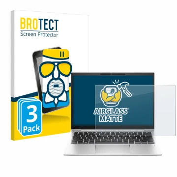 Parte frontal de un envase de producto con el logotipo de la marca BROTECT. Al lado se muestra el dispositivo HP EliteBook 830