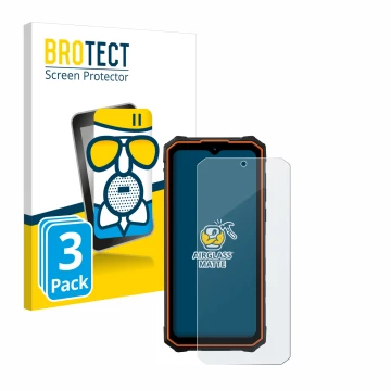 Parte frontal de un envase de producto con el logotipo de la marca BROTECT. Al lado se muestra el dispositivo Hotwav Cyber 13 