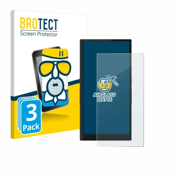 Parte frontal de un envase de producto con el logotipo de la marca BROTECT. Al lado se muestra el dispositivo Hiby R6 Pro II (