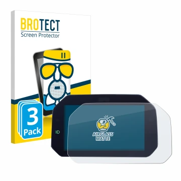 Parte frontal de un envase de producto con el logotipo de la marca BROTECT. Al lado se muestra el dispositivo BMW R 1300 GS TF