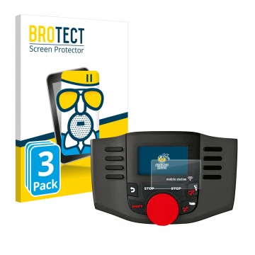Parte frontal de un envase de producto con el logotipo de la marca BROTECT. Al lado se muestra el dispositivo Märklin Mobile S
