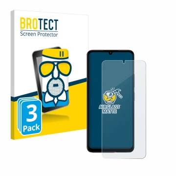 Parte frontal de un envase de producto con el logotipo de la marca BROTECT. Al lado se muestra el dispositivo Xiaomi Poco C65 