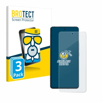 Parte frontal de un envase de producto con el logotipo de la marca BROTECT. Al lado se muestra el dispositivo Vivo iQOO 12 con