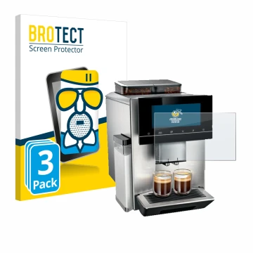 Parte frontal de un envase de producto con el logotipo de la marca BROTECT. Al lado se muestra el dispositivo Siemens EQ900 TQ