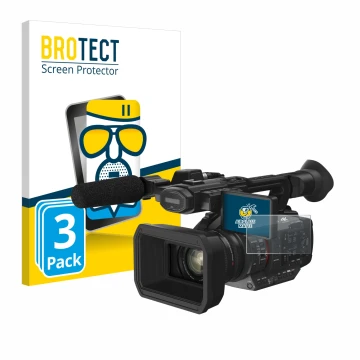 Parte frontal de un envase de producto con el logotipo de la marca BROTECT. Al lado se muestra el dispositivo Panasonic HC-X2 