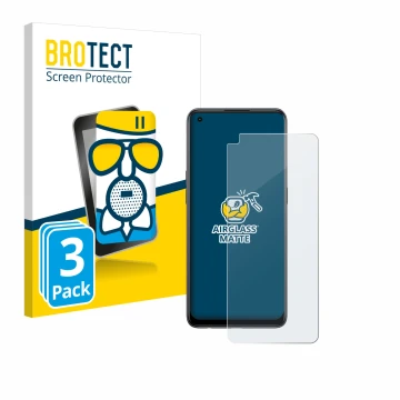 Parte frontal de un envase de producto con el logotipo de la marca BROTECT. Al lado se muestra el dispositivo Oppo Reno 8T con