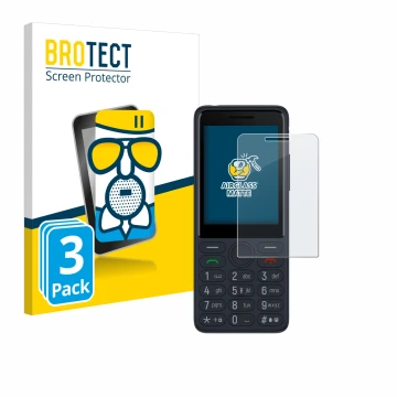 Parte frontal de un envase de producto con el logotipo de la marca BROTECT. Al lado se muestra el dispositivo TCL Onetouch 402