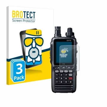 Parte frontal de un envase de producto con el logotipo de la marca BROTECT. Al lado se muestra el dispositivo Yaesu FTA-850L c