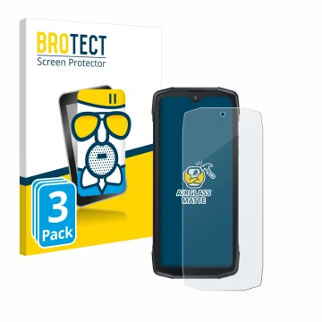 Parte frontal de un envase de producto con el logotipo de la marca BROTECT. Al lado se muestra el dispositivo Cubot King Kong 