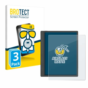 Parte frontal de un envase de producto con el logotipo de la marca BROTECT. Al lado se muestra el dispositivo Boox Tab Ultra C