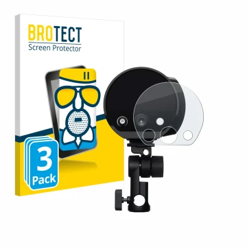 Parte frontal de un envase de producto con el logotipo de la marca BROTECT. Al lado se muestra el dispositivo Profoto B10X con