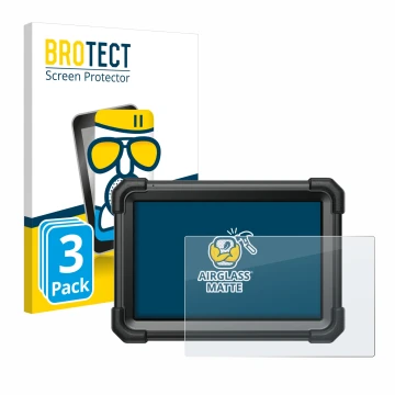 Parte frontal de un envase de producto con el logotipo de la marca BROTECT. Al lado se muestra el dispositivo Launch X-431 Pro