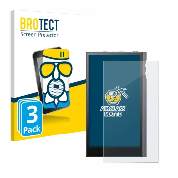 Parte frontal de un envase de producto con el logotipo de la marca BROTECT. Al lado se muestra el dispositivo Astell&Kern Kann