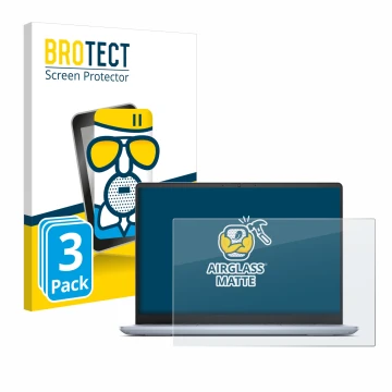 Parte frontal de un envase de producto con el logotipo de la marca BROTECT. Al lado se muestra el dispositivo Dell Inspiron 14