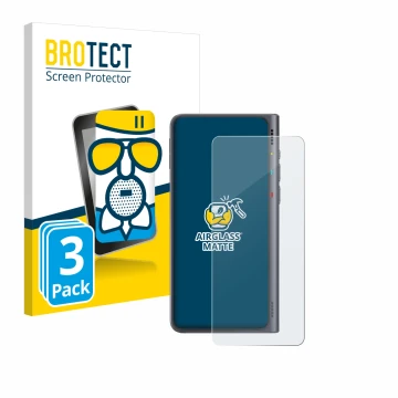 Parte frontal de un envase de producto con el logotipo de la marca BROTECT. Al lado se muestra el dispositivo Timekettle Fluen