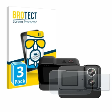 Parte frontal de un envase de producto con el logotipo de la marca BROTECT. Al lado se muestra el dispositivo SJCAM SJ20 Dual 