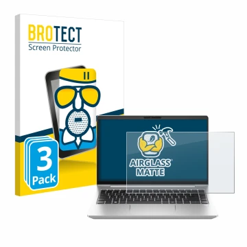Parte frontal de un envase de producto con el logotipo de la marca BROTECT. Al lado se muestra el dispositivo HP ProBook 440 G