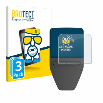 Parte frontal de un envase de producto con el logotipo de la marca BROTECT. Al lado se muestra el dispositivo Trezor Safe 3 co