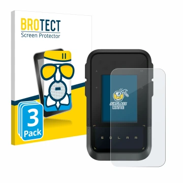 Parte frontal de un envase de producto con el logotipo de la marca BROTECT. Al lado se muestra el dispositivo Garmin eTrex Sol