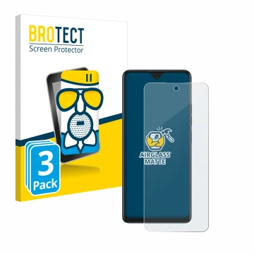 Parte frontal de un envase de producto con el logotipo de la marca BROTECT. Al lado se muestra el dispositivo Tecno Spark 10 P