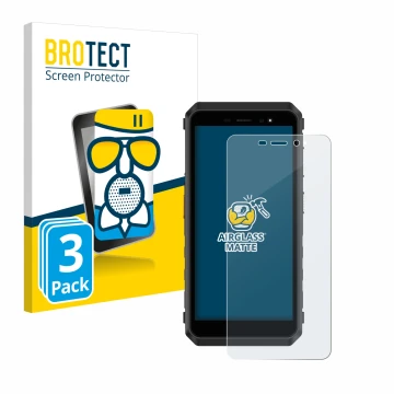 Parte frontal de un envase de producto con el logotipo de la marca BROTECT. Al lado se muestra el dispositivo Ulefone Power Ar