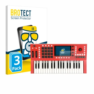 Parte frontal de un envase de producto con el logotipo de la marca BROTECT. Al lado se muestra el dispositivo Akai Professiona