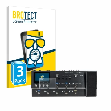 Parte frontal de un envase de producto con el logotipo de la marca BROTECT. Al lado se muestra el dispositivo Boss GX-100 con 