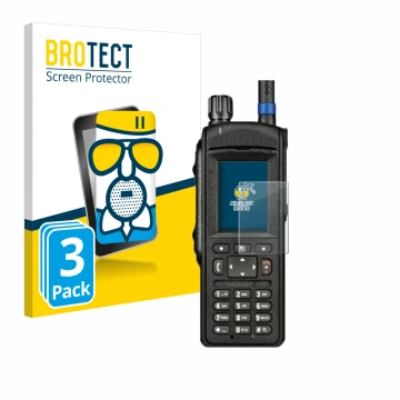 Parte frontal de un envase de producto con el logotipo de la marca BROTECT. Al lado se muestra el dispositivo Motorola MTP6650