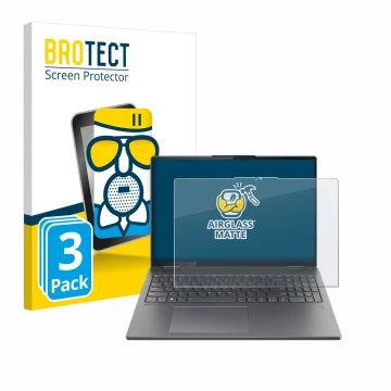 Parte frontal de un envase de producto con el logotipo de la marca BROTECT. Al lado se muestra el dispositivo Lenovo Yoga 7i 2