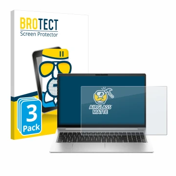 Parte frontal de un envase de producto con el logotipo de la marca BROTECT. Al lado se muestra el dispositivo HP EliteBook 640