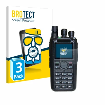Parte frontal de un envase de producto con el logotipo de la marca BROTECT. Al lado se muestra el dispositivo AnyTone AT-D878U