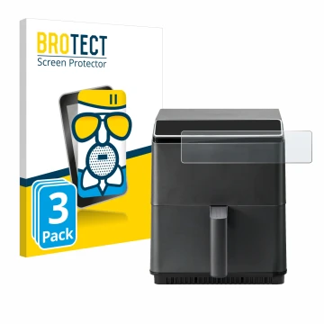 Parte frontal de un envase de producto con el logotipo de la marca BROTECT. Al lado se muestra el dispositivo Cosori CAF-P583S