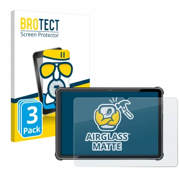 Parte frontal de un envase de producto con el logotipo de la marca BROTECT. Al lado se muestra el dispositivo Oukitel RT6 con 