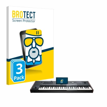Parte frontal de un envase de producto con el logotipo de la marca BROTECT. Al lado se muestra el dispositivo KORG Pa5X con su