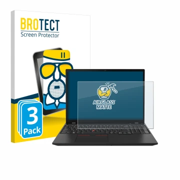 Parte frontal de un envase de producto con el logotipo de la marca BROTECT. Al lado se muestra el dispositivo Lenovo ThinkPad 