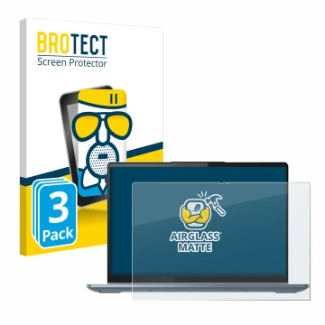 Parte frontal de un envase de producto con el logotipo de la marca BROTECT. Al lado se muestra el dispositivo Lenovo IdeaPad 5