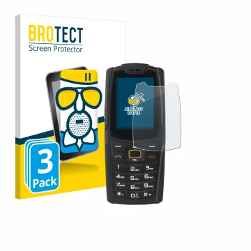 Parte frontal de un envase de producto con el logotipo de la marca BROTECT. Al lado se muestra el dispositivo AGM M6 con su pr