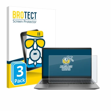 Parte frontal de un envase de producto con el logotipo de la marca BROTECT. Al lado se muestra el dispositivo HP Zbook Power 1