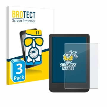 Parte frontal de un envase de producto con el logotipo de la marca BROTECT. Al lado se muestra el dispositivo Tolino Shine 5 C