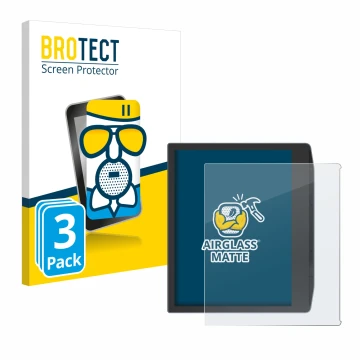 Parte frontal de un envase de producto con el logotipo de la marca BROTECT. Al lado se muestra el dispositivo PocketBook Era C