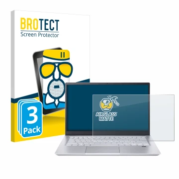 Parte frontal de un envase de producto con el logotipo de la marca BROTECT. Al lado se muestra el dispositivo Acer Swift X 14 