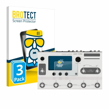 Parte frontal de un envase de producto con el logotipo de la marca BROTECT. Al lado se muestra el dispositivo Hotone Ampero II