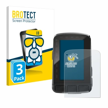 Parte frontal de un envase de producto con el logotipo de la marca BROTECT. Al lado se muestra el dispositivo Wahoo Elemnt Roa