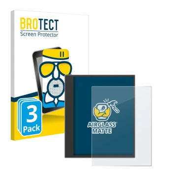 Parte frontal de un envase de producto con el logotipo de la marca BROTECT. Al lado se muestra el dispositivo PocketBook InkPa
