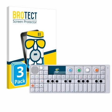 Parte frontal de un envase de producto con el logotipo de la marca BROTECT. Al lado se muestra el dispositivo Teenage Engineer